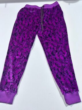 LuLaRoe Medium Cozy Jax Purple & Black Printed Velvet Jogger Pants